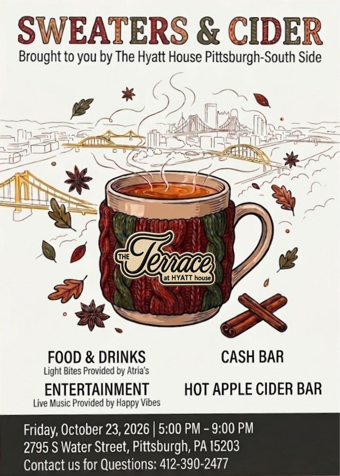 Sweaters & Cider at The Terrace at Hyatt House, Friday October 23, 2026, 5 to 9 PM
